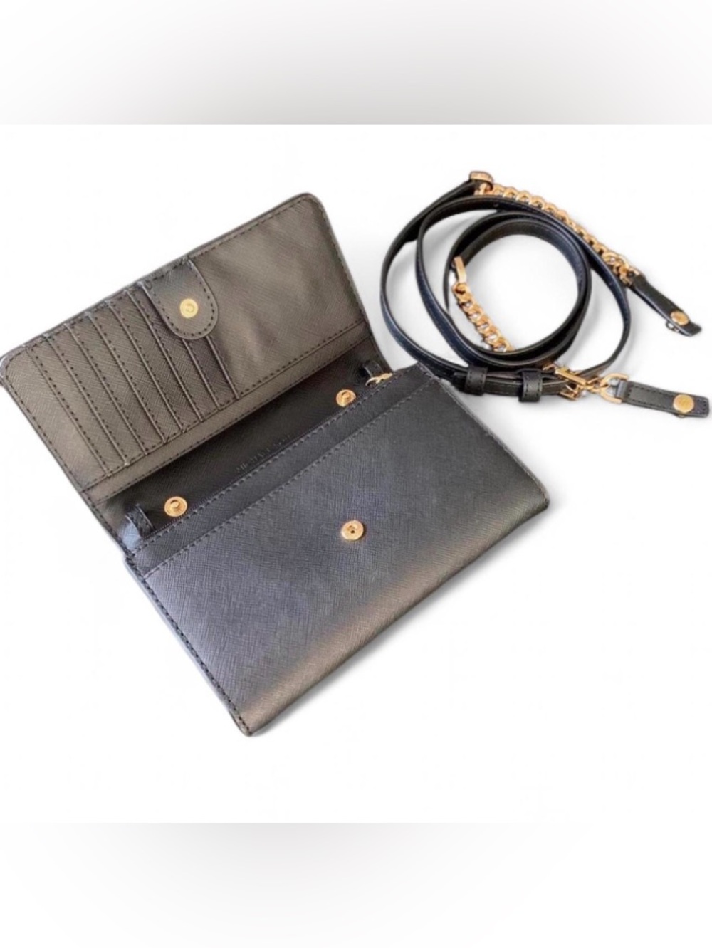 Michael Kors Black Crossbody Wallet with Gold Logo and Chain Strap - Picture 2 of 2